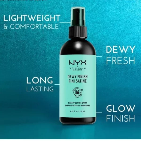 NYX – Dewy Finish Spray Fixateur de Maquillage Fini Satiné