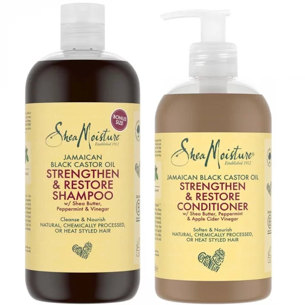 SHEA MOISTURE – Jamaican Black Castor Oil Shampooing & Revitalisant Soin Fortifiant & Réparateur