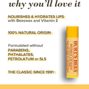 BURT'S BEES – Beeswax Lip Balm Baume à Lèvres à la Cire d’Abeille et Vitamine E